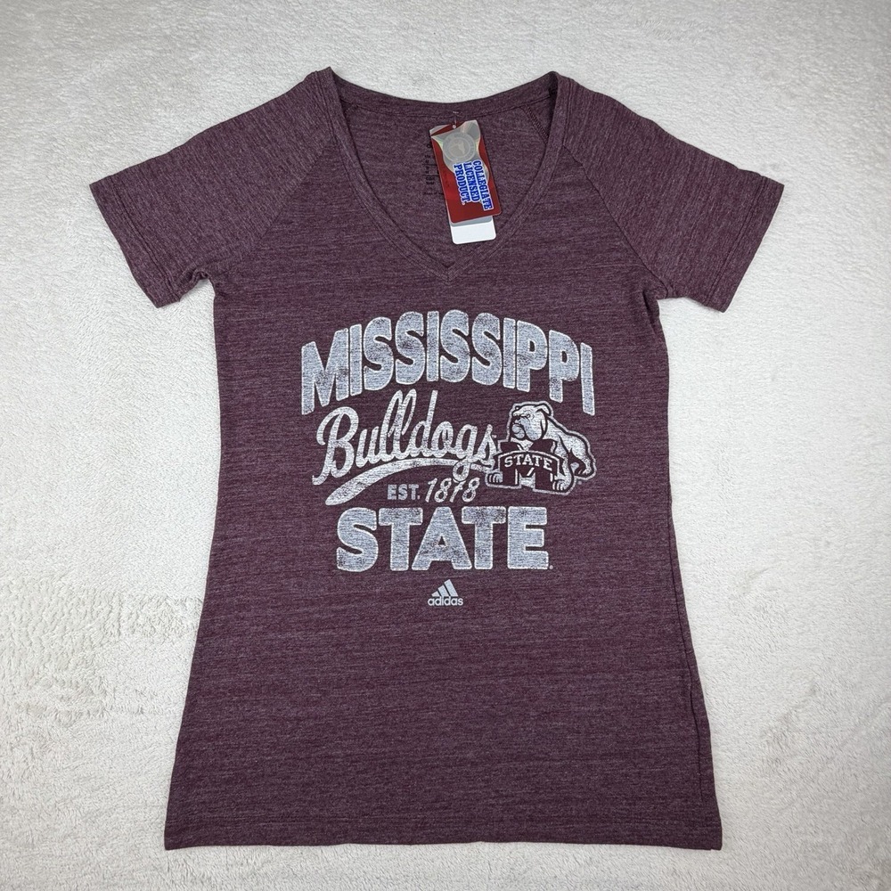Adidas Mississippi State Bulldogs Maroon Vneck T-shirt NWT‎ Women's Size M
